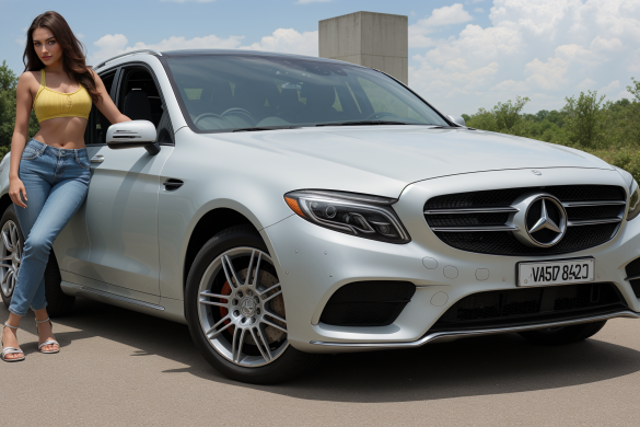 Una mujer apoyada en la puerta de un Mercedes Benz Benz Benz Benz Benz Benz Benz Benz Benz Benz Benz Benz Benz Benz Benz Benz Benz Benz, Constant Permeke, renderizado realista, renderizado 3D, fotorrealismo