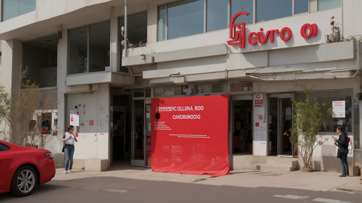 Un auto rojo estacionado frente a un edificio con un letrero en su costado que dice "Carol Bove, arthouse, una serigrafía, arte povera".