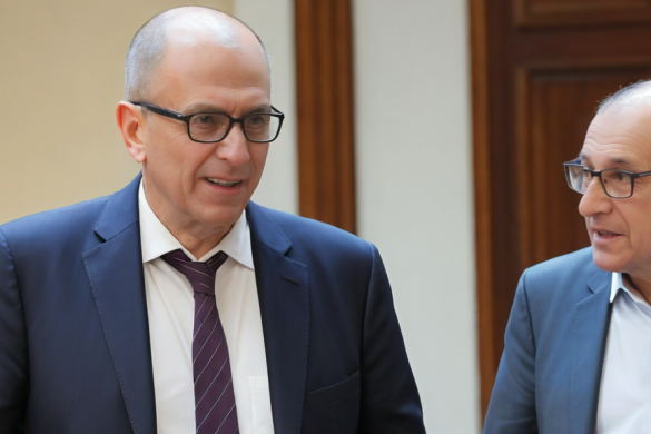 Dos hombres con traje y corbata, uno al lado del otro en una habitación con puertas de madera y una puerta, Avgust Černigoj, zabrocki, una fotografía de archivo, arbeitsrat für kunst