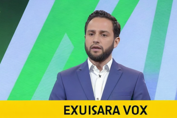 un hombre con traje y corbata parado frente a un fondo verde y amarillo con un borde amarillo, Carles Delclaux Is, rtx, una captura de pantalla, exceso