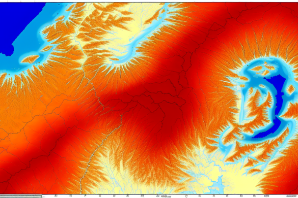 un mapa de la tierra con un patrón rojo y azul y un patrón azul y amarillo en el mapa, Christo, esquema de color triádico, una pintura detallada ultrafina, precisionismo