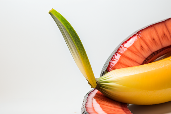 un plátano se corta por la mitad y se coloca sobre una mesa con un cuchillo y un tenedor, Boetius Adamsz Bolswert, fotografía de comida profesional, una fotografía de archivo, fotografía de arte