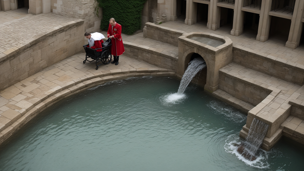 un par de personas paradas junto a una pequeña cascada en un charco de agua con una fuente en el medio, Fuente Cherryl, fotografía premiada, ilustración de libro de cuentos, crítica institucional