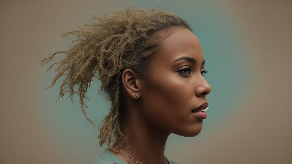 una mujer con rastas en la cabeza mirando hacia un lado con una mirada seria en su rostro, Chinwe Chukwuogo-Roy, retrato fotorrealista, retrato de un personaje, fotorrealismo