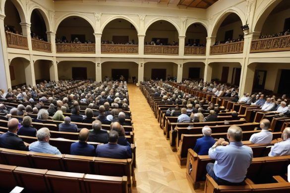 un gran públic de gent en una gran sala amb cadires de fusta i un balcó amb balcó i baranes de balcó, Antonie Palamedesz, interior, una foto, escola de Heidelberg
