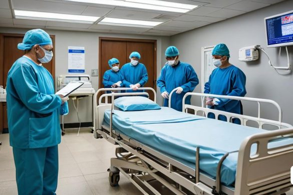 un grup de metges amb matolls al voltant d'un llit d'hospital amb un monitor a la paret darrere d'ells, Évariste Vital Luminais, foto professional, una foto d'estoc, neoplasticisme