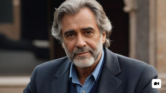 un home amb barba i camisa i jaqueta blaves mira la càmera amb una mirada seriosa a la cara, Breyten Breytenbach, imatge promocional, retrat d'un personatge, els nabis