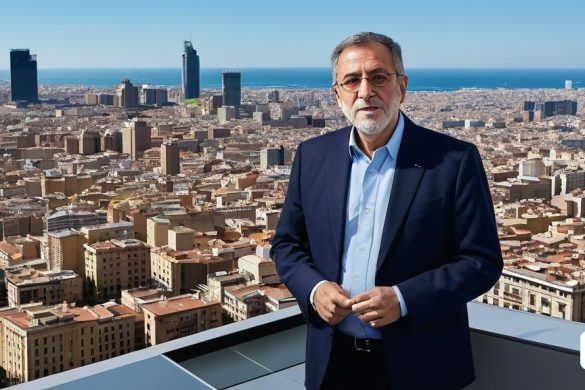 un home amb vestit dempeus en un balcó amb vista sobre un paisatge urbà i l'oceà a la llunyania, Arthur B. Carles, ignacio fernandez rios, un holograma, plasticien