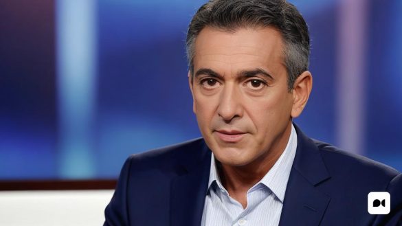 un home amb vestit i corbata assegut davant d'una pantalla de televisió amb fons blau i fons blau i blanc, Alexis Grimou, david lazar, un retrat, plasticien