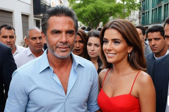 un home i una dona l'un al costat de l'altre davant d'una multitud de persones en una ciutat, Bouchta El Hayani, imatge promocional, una foto, plasticien