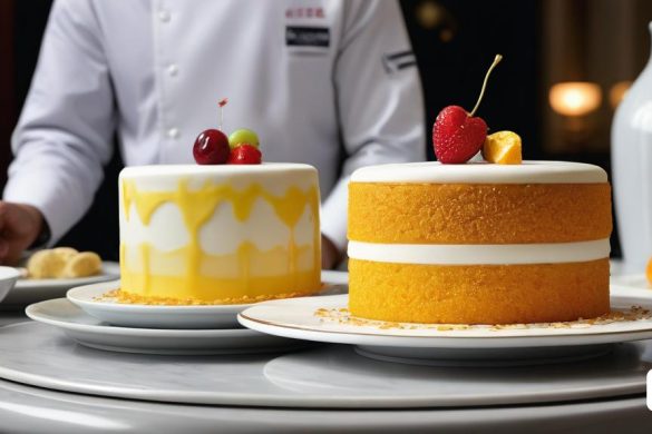 un xef està decorant un pastís amb fruita a sobre i un plat amb un bol de fruita al costat, Cao Zhibai, fotografia de menjar, un pastel, rococó