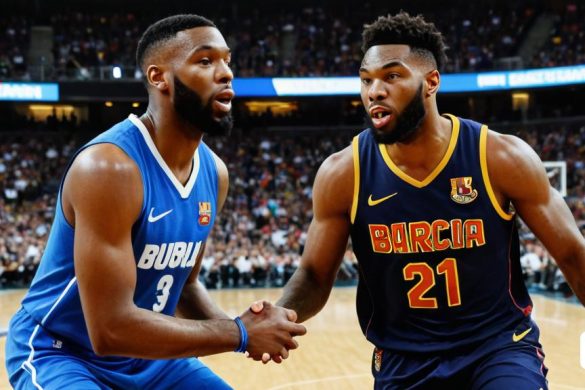 dos jugadors de bàsquet es donen la mà a la pista durant un partit en un estadi amb una multitud de persones, Allan Brooks, canvi, una pintura renaixentista, procés d'art