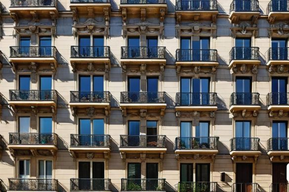 un edifici amb balcons i balcons a les finestres i balcons als balcons, Enguerrand Quarton, art déco modern, un barroc flamenc, neoclassicisme