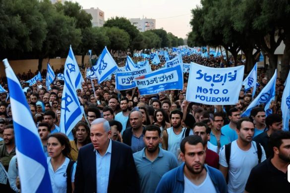un gran grup de persones amb banderes i rètols en una zona de protesta amb arbres al fons i un cel de fons, Bouchta El Hayani, escena enorme, una foto microscòpica, unilalianisme