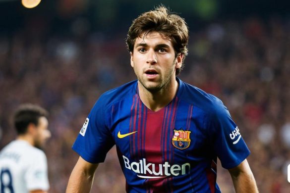 un home amb camisa blava juga a futbol amb una pilota a l'aire i una multitud de gent al fons, Carles Delclaux és, foto realista, una fotocòpia, cubo-futurisme