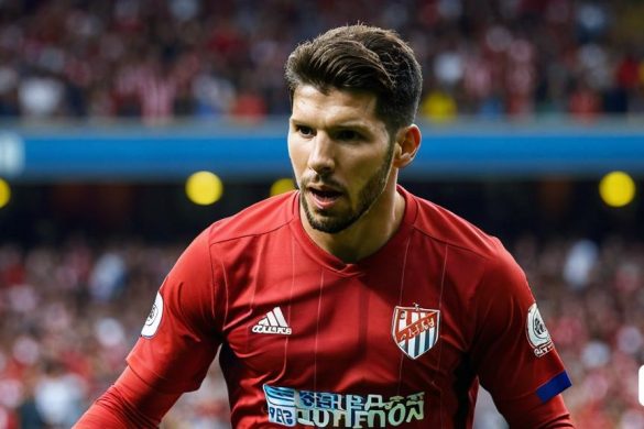 un home amb una samarreta vermella juga a futbol en un estadi amb una multitud que el mira des de la grada, Anton Solomoukha, mitjans oficials, trencaclosques, premsa privada