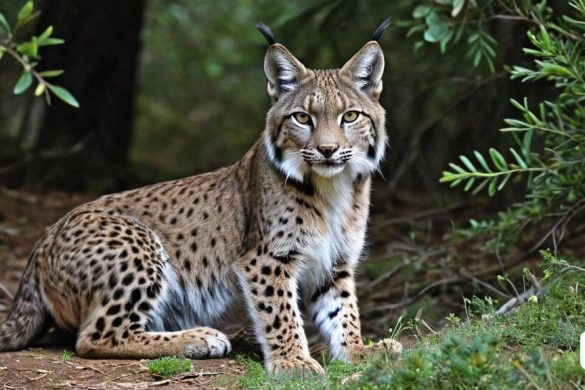 un linx assegut al bosc mirant la càmera amb una mirada curiosa a la cara i als ulls, Carlos Catasse, fotografia animal, renderització digital, sumatraisme