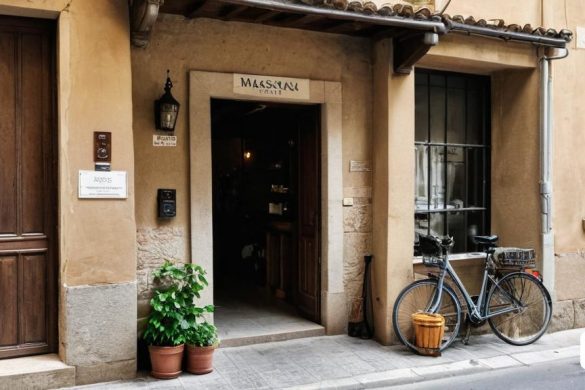 una bicicleta estacionada a l'exterior d'un edifici al costat d'una jardinera amb una planta en test al costat, Coppo di Marcovaldo, mapes de to, una pintura mate, massurisme