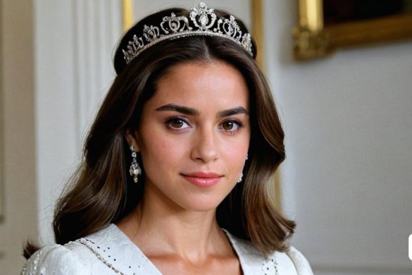 una dona amb una tiara i perles en una habitació amb un mirall a la paret darrere i un quadre emmarcat a la paret darrere, Anna Maria Barbara Abesch, imatge promocional, una pintura fotorealista, hiperrealisme