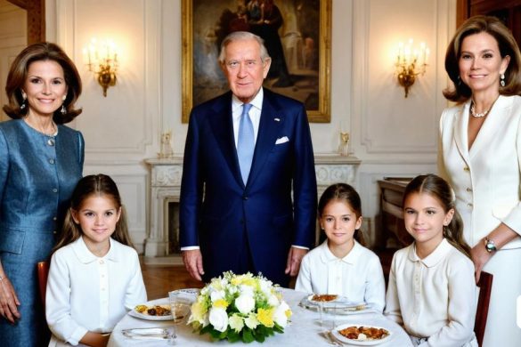 una família posant per a una foto davant d'una taula amb menjar a sobre i un home amb vestit, Carl Gustaf Pilo, imatge promocional, un barroc flamenc, accionisme vienès