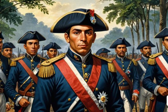 una pintura d'un home d'uniforme amb altres homes d'uniforme darrere seu i arbres al fons, Eduardo Lefebvre Scovell, ignacio fernandez rios, retrat d'un personatge, art en sèrie