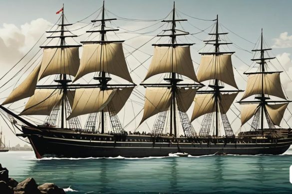 una pintura d'un vaixell de vela a l'oceà amb altres vaixells al fons i una costa rocosa en primer pla, Bartolomeo Cesi, pintura digital molt detallada, una pintura mat detallada, fotorealisme