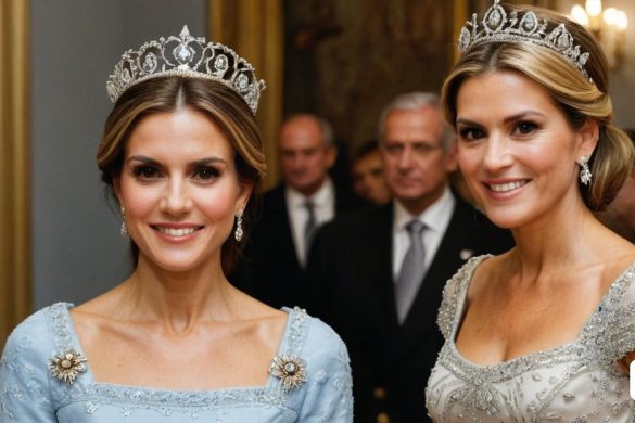 dues dones amb vestits i tiares una al costat de l'altra davant d'una multitud de persones amb vestits, Anna Maria Barbara Abesch, simetria facial perfecta, una foto, antípodes