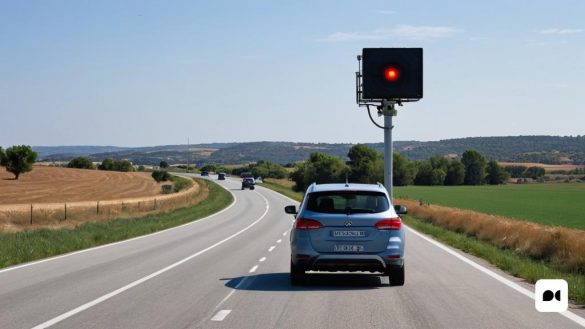 un cotxe circula per una carretera amb un semàfor al costat i un semàfor vermell al costat de la carretera, Évariste Vital Luminais, obertura f 8, renderització digital, les automatistes