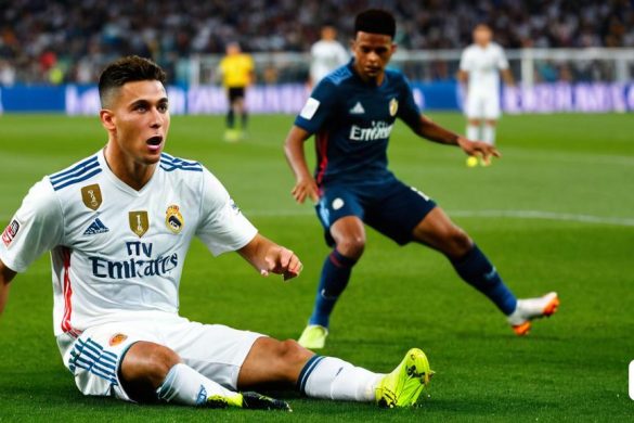 un futbolista assegut a terra mirant la pilota mentre un altre jugador corre cap a ell, Carles Delclaux Is, foto real, un quadre renaixentista, plasticien