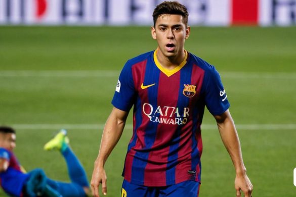 un futbolista corre darrere una pilota de futbol en un camp amb un altre jugador al fons i un àrbitre en primer pla, Carles Delclaux és, mitjans oficials, un holograma, cubo-futurisme