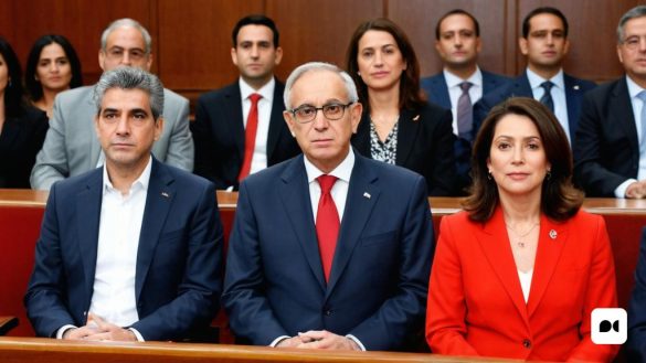 un grup de persones assegudes en una sala d'audiències amb un jutge i un jutge al fons i un jutge en primer pla, Arthur Sarkissian, foto professional, una foto microscòpica, dau-al-set