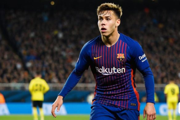 un home amb uniforme blau corre per un camp amb una pilota de futbol a la mà i una multitud al fons, Carles Delclaux Is, mitjans oficials, un cartell, cubo-futurisme