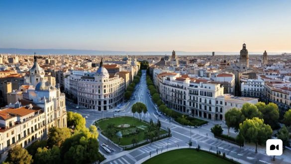 una ciutat amb molts edificis alts i un camp verd al mig amb molts arbres, Carlos Trillo Nom, fons de la ciutat, una pintura mat detallada, regionalisme