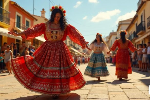 un grup de dones amb vestits de colors ballant al carrer amb gent mirant-les des de la vora del carrer, art i llenguatge, vitalitat estival, una foto de canvi d'inclinació, moviment kitsch