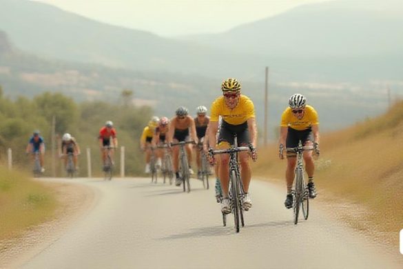 un grup de persones amb bicicletes per una carretera al costat d'un bosc i muntanyes al fons, amb algunes persones amb bicicletes, Eric de Kolb, imatge promocional, una foto de desplaçament d'inclinació, muntatge