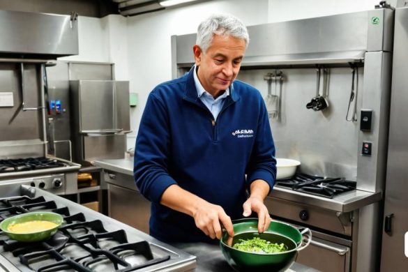 un home a la cuina preparant menjar al forn amb un bol de bròquil davant seu, Armin Baumgarten, David Lazar, una foto d'estoc, antípodes