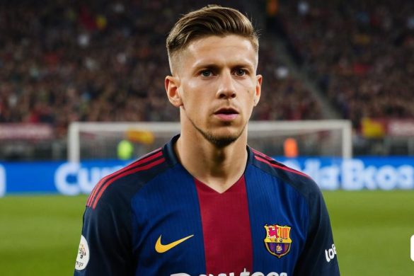 un home amb un uniforme blau i vermell davant d'un camp de futbol amb una pilota a l'aire, Carles Delclaux Is, mitjans oficials, una imatge, plasticien