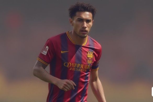 un home amb una camisa vermella i blava juga a futbol en un camp amb una pilota a la mà, Carles Delclaux és, foto realista, una representació digital, plasticien