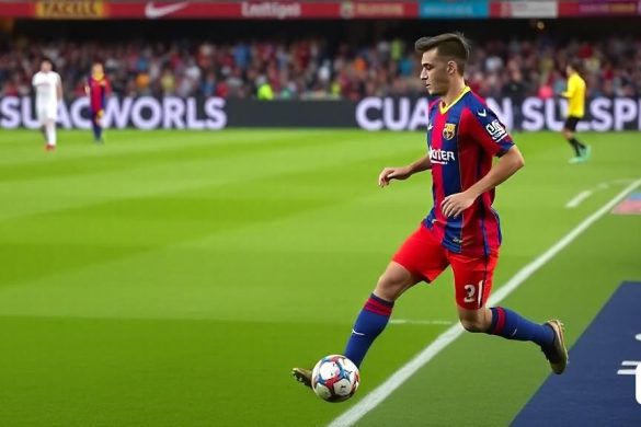 un home amb uniforme de futbol corre amb una pilota de futbol en un camp amb una multitud de gent, Carles Delclaux És, foto realista, una pintura fotorealista, fotorealisme