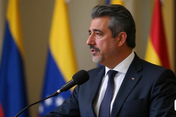 un home amb vestit i corbata parlant per un micròfon amb banderes darrere i un micròfon davant, Carlos Francisco Chang Marín, ignacio fernandez rios, una foto, tachisme