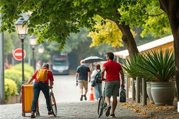 un home anant en bicicleta amb una dona empenyent un carro darrere d'ell i un home empenyent una bicicleta darrere d'ell, Cao Zhibai, fotografia guardonada, una foto d'estoc, escola de Heidelberg