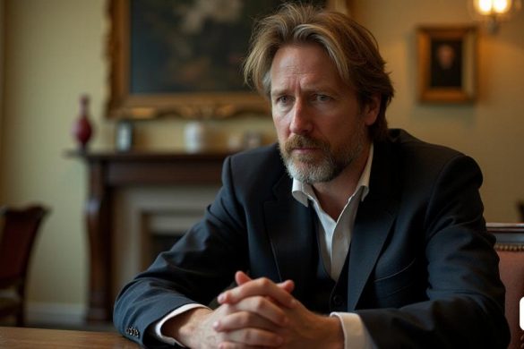 un home assegut a una taula amb les mans plegades davant seu, mirant cap al costat, David Annand, imatge promocional, retrat d'un personatge, moviment d'arts i manualitats