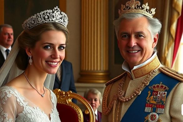 un home i una dona amb vestit de núvia al costat de l'altre en una habitació amb gent al fons, Claire Dalby, imatge promocional, una foto d'estoc, excessivisme