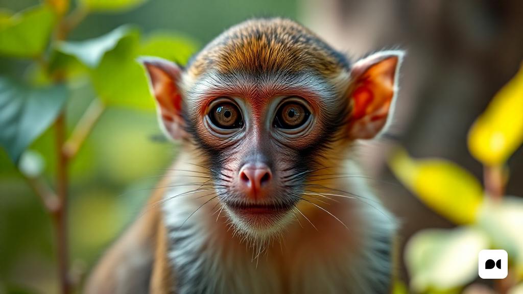 un mico amb una mirada sorpresa a la cara i un arbust al fons amb fulles i branques al voltant, Dave Allsop, fotografia d'animals, un retrat, sumatraisme
