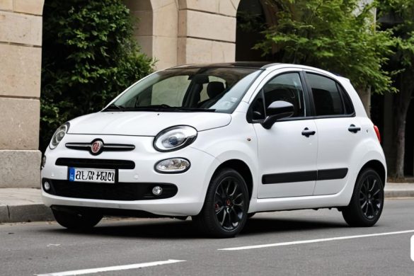 un petit cotxe blanc aparcat al costat de la carretera prop d'un edifici amb un rellotge al costat, Fathi Hassan, característiques finament detallades, una representació digital, neoclassicisme