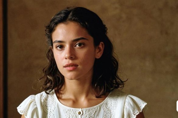 una dona amb un top blanc mira la càmera amb una mirada seriosa a la cara i les espatlles, Araceli Gilbert, imatge promocional, un retrat, esteticisme