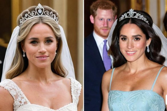 una dona amb vestit de núvia i un home amb vestit i corbata i una dona amb una tiara, Caroline Lucy Scott, corona, fotocòpia, premsa privada