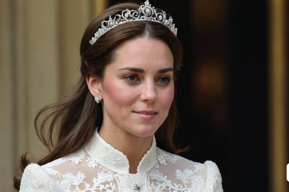 una dona que porta una tiara i un vestit amb un coll i mànigues d'encaix, es troba fora d'un edifici, Annabel Kidston, simetria facial perfecta, una representació digital, prerafaelitisme