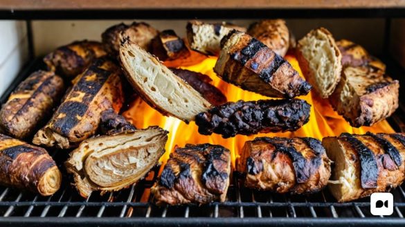 una graella amb un munt de carns cuinant-se al costat i flames que en surten, Andries Stock, fotografia professional d'aliments, una foto d'estoc, lowbrow