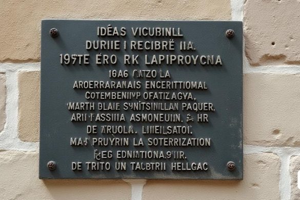una placa en una paret de maó que llegeix idees voduni dumie recibre laprocya, Dahlov Ipcar, art noveau, una foto, orfisme
